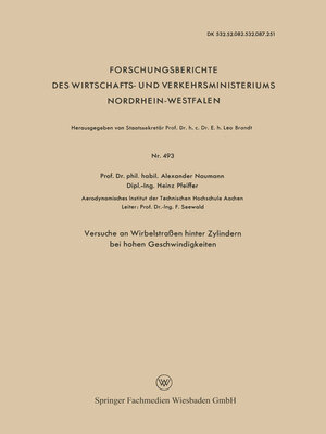 cover image of Versuche an Wirbelstraßen hinter Zylindern bei hohen Geschwindigkeiten